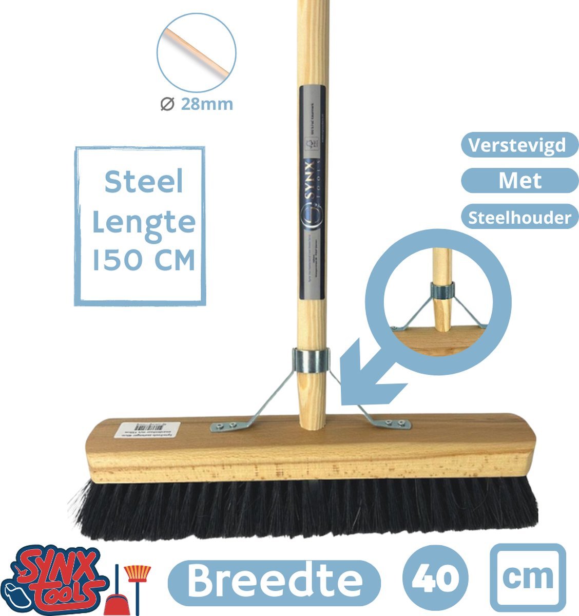 Synx Tools Paardenhaar Zaalveger 40 cm - Inclusief steel 150 cm - Afbeelding 5